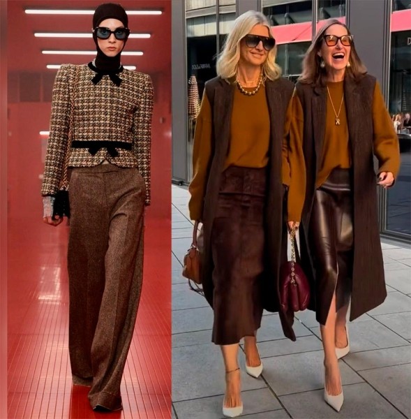 Коричневые оттенки одежды в тренде: женская мода 2025